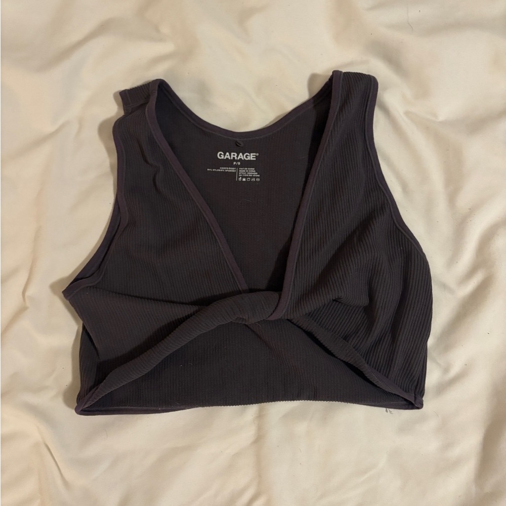 Garage Gray Twist Front Crop Top